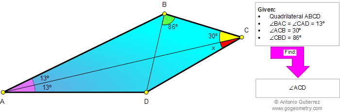 Geometry problem 855, Triangle, Angle, 30 Degrees, Congruence, Auxiliary lines