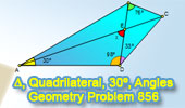 Problem 856: Quadrilateral, Diagonals, Triangle, Angles, 30 degrees, Congruence, Auxiliary lines