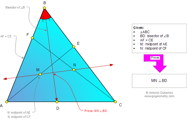 Problema de Geometra917 (English ESL): Triangulo, Bisectriz Interior, Punto Medio, Congruencia, Perpendicular