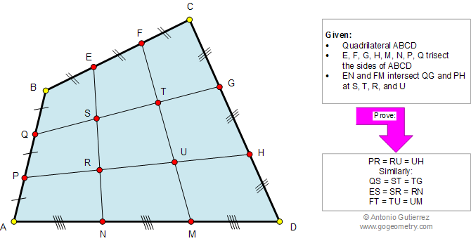 Problema de Geometria 960: Cuadriltero, Triseccin de Lados, Congruencia, Semejanza, Tringulos