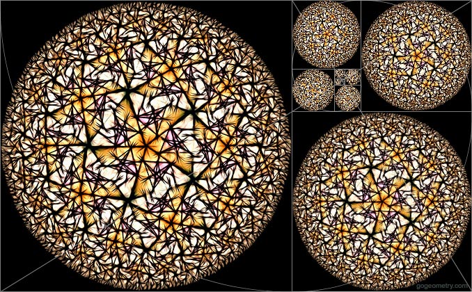 Kaleidoscope of Geometry Problem 974 (Begonia Theorem) based on Poincare Disk Model, iPad Apps. Golden Rectangle