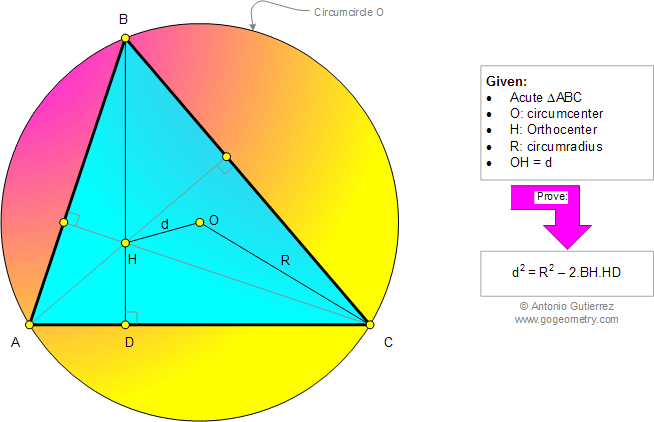 Geometry Problem 977: Acute Triangle, Circumcenter, Orthocenter, Distance, Circumradius, Altitude, Metric Relations
