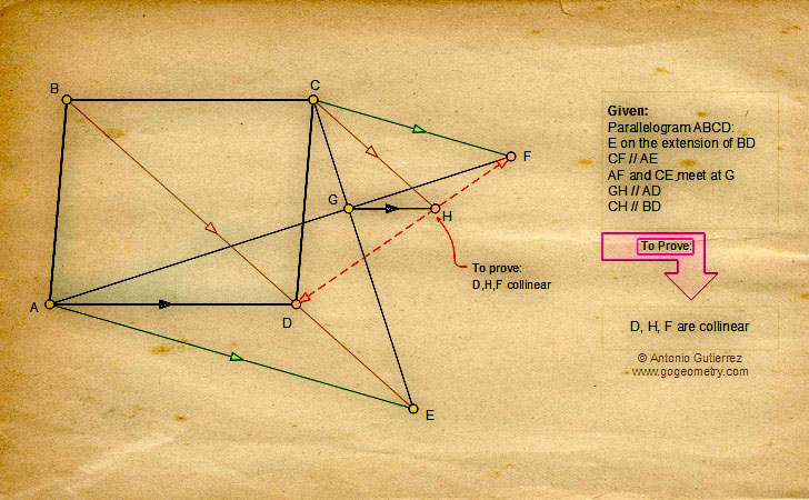 Geometric Art of Problem 659. Parallelogram and Collinear Points. iPad apps.